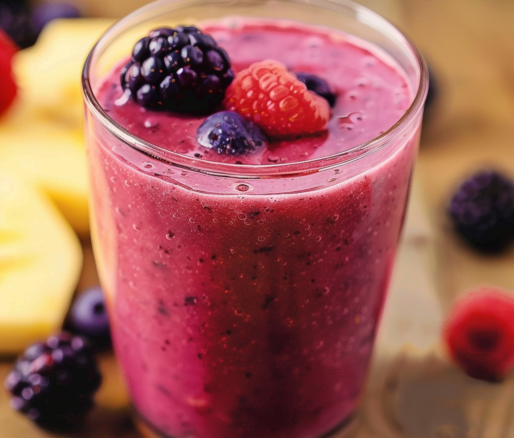 Un refrescante jugo de berries, listo para disfrutar como acompañamiento en tus comidas, receta de Chef Goya