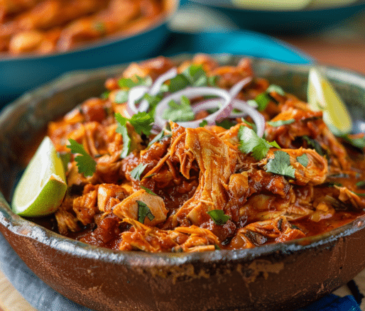 foto de un plato de tinga de pollo