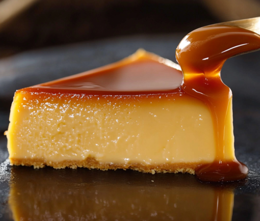 Un plato con flan de queso, listo para disfrutar en tus tardes, receta de Chef Goya