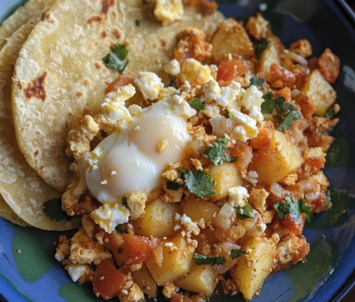 Un plato de papas con huevo estilo a la mexicana, receta de Chef Goya