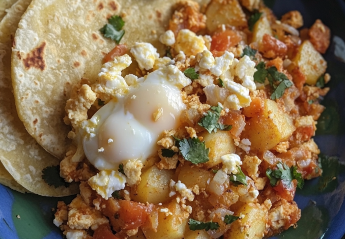 Un plato de papas con huevo estilo a la mexicana, receta de Chef Goya