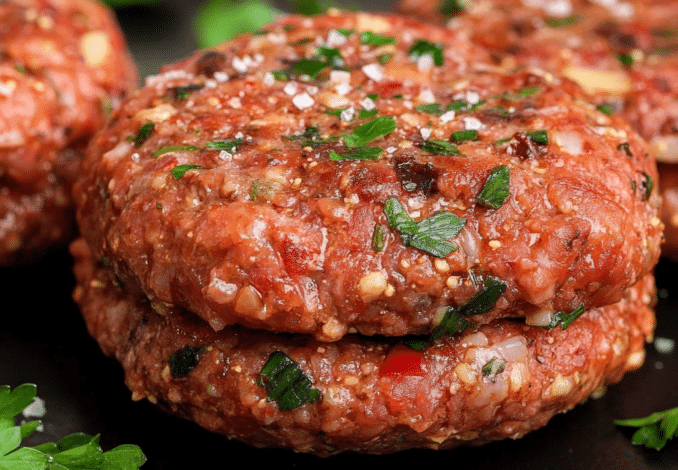 Un plato con carne para hamburguesas, listas para hacer tus hamburguesas caseras, receta de Chef Goya.