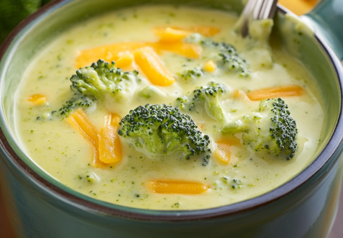 Un delicioso plato de crema de brocoli con queso, ideal para disfrutar en el almuerzo, receta de Chef Goya