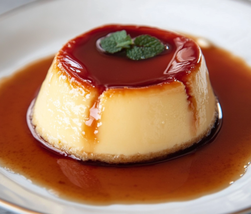 Un plato con flan, ideal para disfrutar en una tarde, receta de Chef Goya