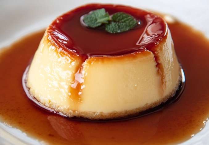 Un plato con flan, ideal para disfrutar en una tarde, receta de Chef Goya