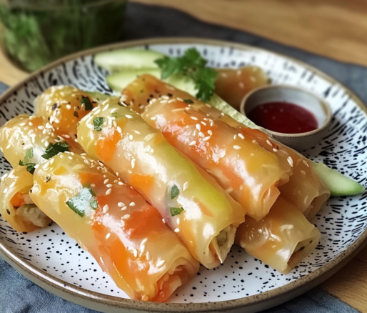 Un plato con rollitos primaveras, listo para disfrutar como aperitivo, receta de Chef Goya.