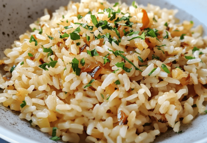 Un plato de arroz pilaf, una opcion gourmet diferente si quieres darle un toque diferente a tus comidas, receta de Chef Goya.