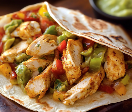 Un plato con fajitas de pollo, ideal si deseas algo rapido para comer, receta de Chef Goya.