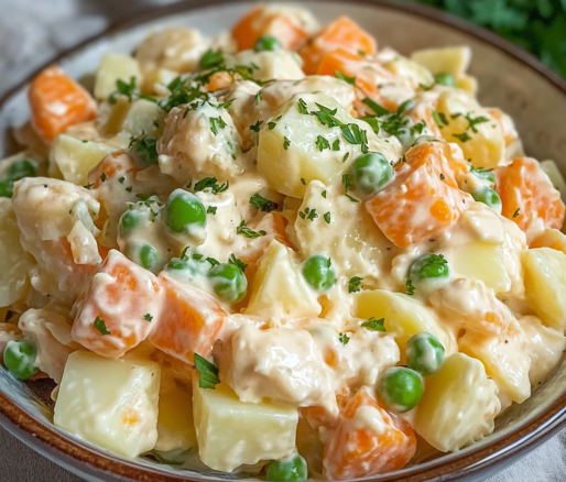 Un bowl de ensalada rusa, si buscas algo rápido y fácil de hacer, receta de Chef Goya.