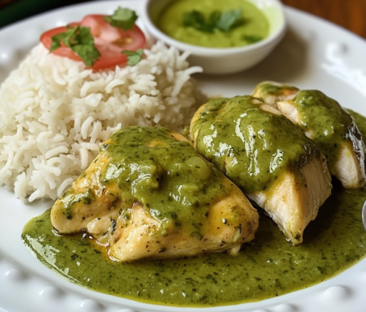 Un plato con pollo en salsa verde, si deseas un toque diferente a tu comida, receta de Chef Goya.