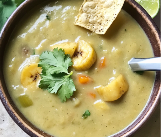 Un plato de sopa de platano, si deseas algo nutritivo y facil de hacer, receta de Chef Goya.