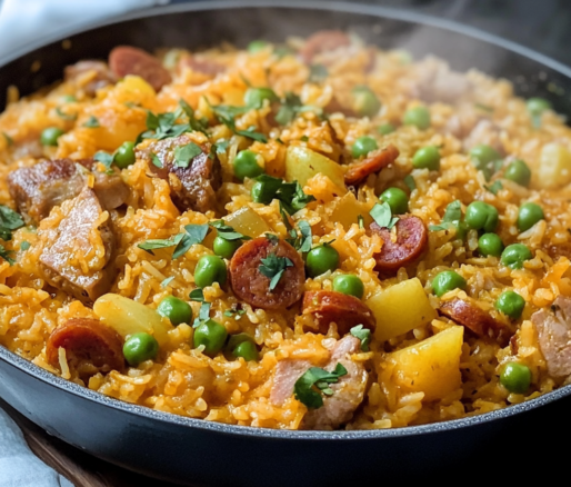 Un plato de arroz atollado, si deseas un almuerzo rápido y fácil de hacer, receta de Chef Goya.