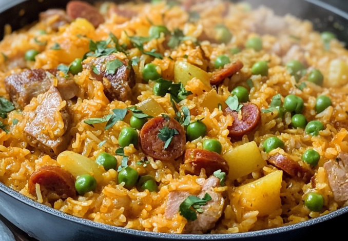 Un plato de arroz atollado, si deseas un almuerzo rápido y fácil de hacer, receta de Chef Goya.