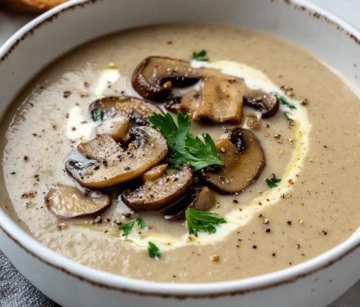 Un plato con crema de champiñones, si deseas algo facil y rapido para hacer, receta de Chef Goya.