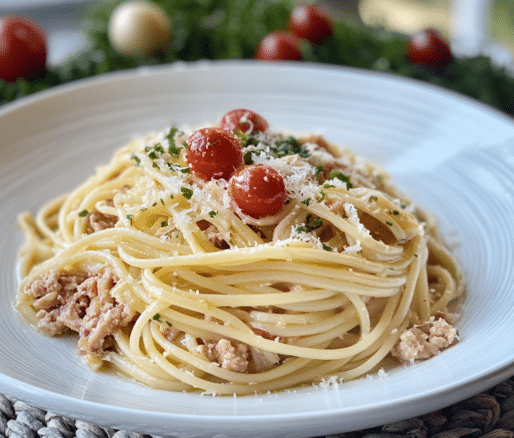 Un plato con espagueti de atun, si deseas algo rico para preparar, receta de Chef Goya.