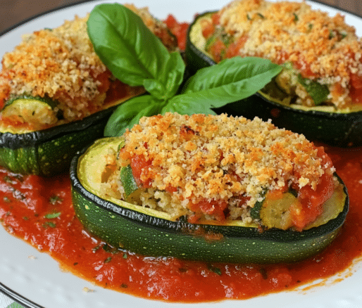 Un plato con calabacitas rellenas, si deseas una receta nutritiva, receta de Chef Goya.