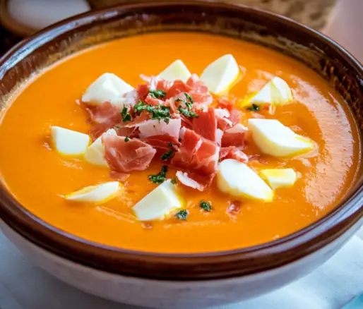 Un plato con salmorejo, si deseas una receta saludable, receta de Chef Goya.