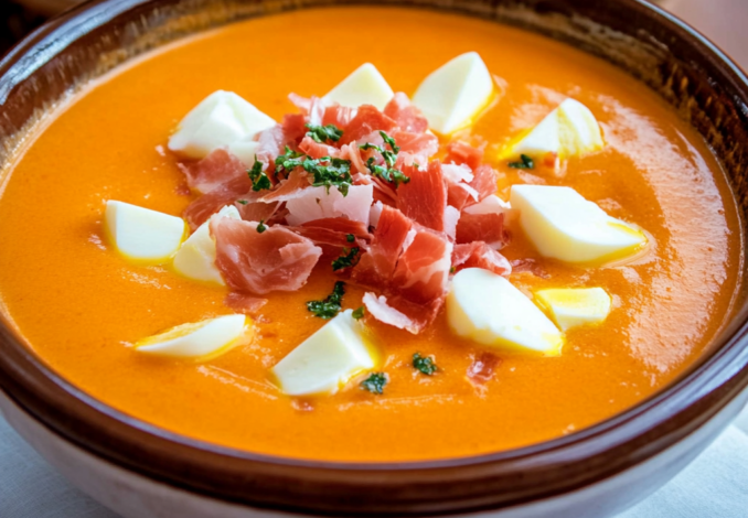 Un plato con salmorejo, si deseas una receta saludable, receta de Chef Goya.