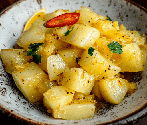 Un plato con yuca al ajillo, si deseas una receta perfecta para mejorar tu yuca, receta de Chef Goya.