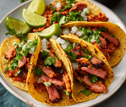 Un plato con tacos al pastor, si deseas una receta mexicana deliciosa, receta de Chef Goya.