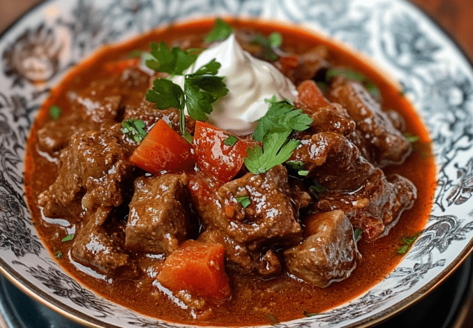 Un plato con goulash, ideal si deseas algo diferente para tus comidas, receta de Chef Goya.