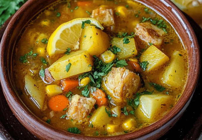 Un plato con Sopa de Mondongo, si deseas una receta deliciosa y llena de vitamina, receta de Chef Goya.