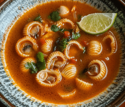 Un plato con sopa de caracol, si deseas una receta simple y facil de hacer, receta de Chef Goya.