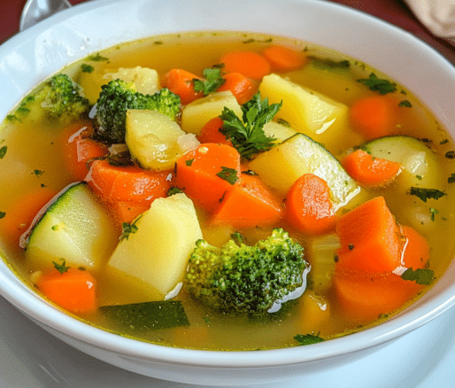 Un plato con sopa de vegetales, si deseas una receta nutritivas, receta de Chef Goya.