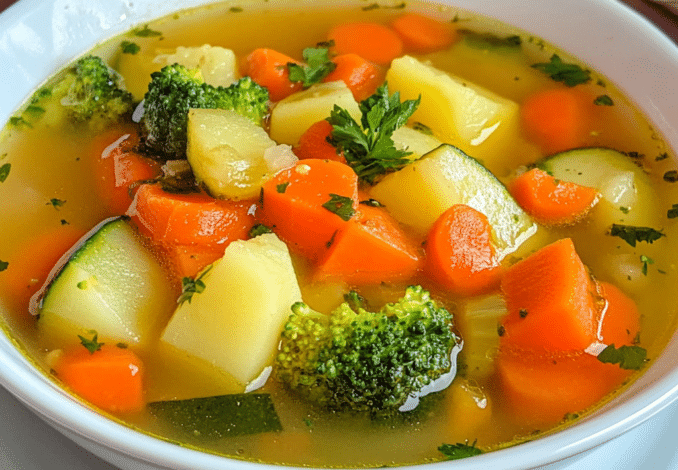 Un plato con sopa de vegetales, si deseas una receta nutritivas, receta de Chef Goya.